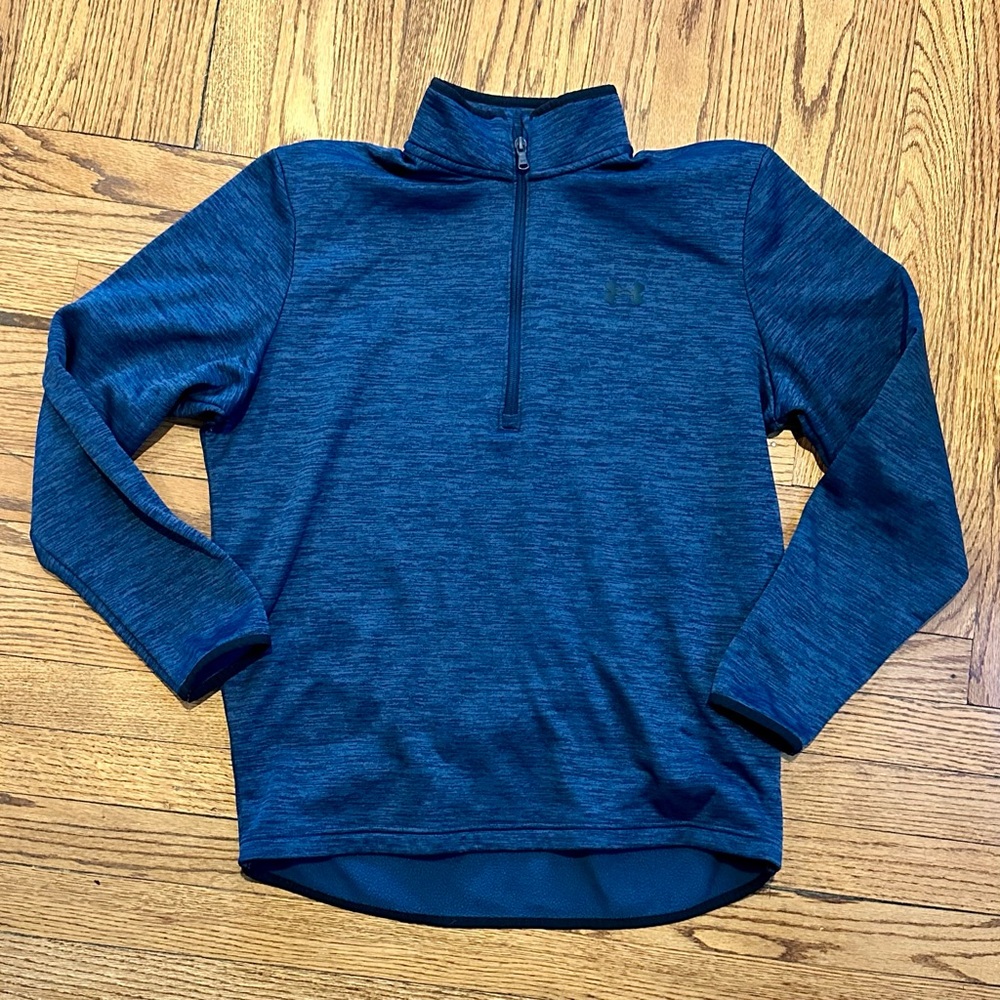 Under Armour Men's Armour Fleece 1/2 Zip pullover in a heathered blue color